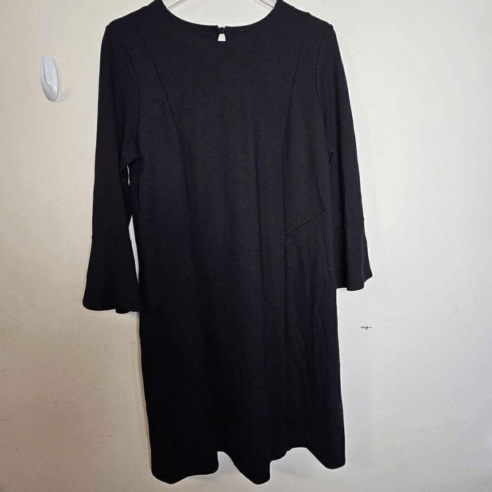 J. Jill Ponte Long Sleeve Midi Dress Flared Sleeves With Pocket Women's Black Si